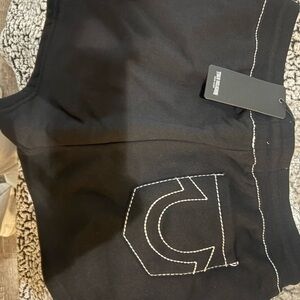 True Religion Jet Black Shorts with White Stitching